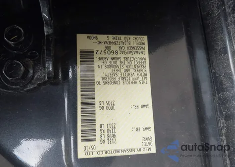 2010 Nissan Maxima 3.5 Sv from USA, damaged, VIN 1N4AA5AP3AC860572